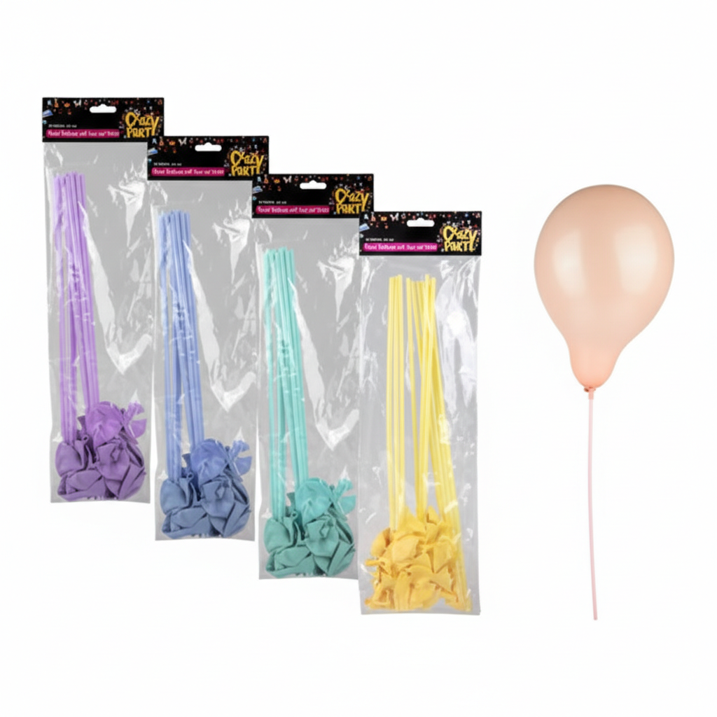 Balloons Suitable for Air or Helium 10pc Pastel With Sticks