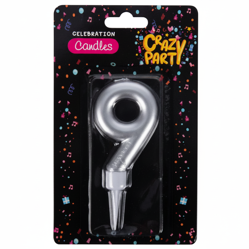 Foil Birthday Candle with Number 9 (Large)