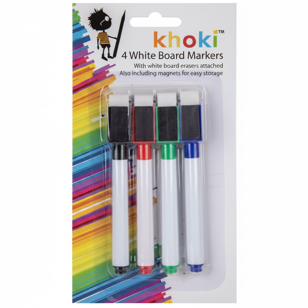 White Board Markers in Black, Green, Red, Blue (4 Pieces)