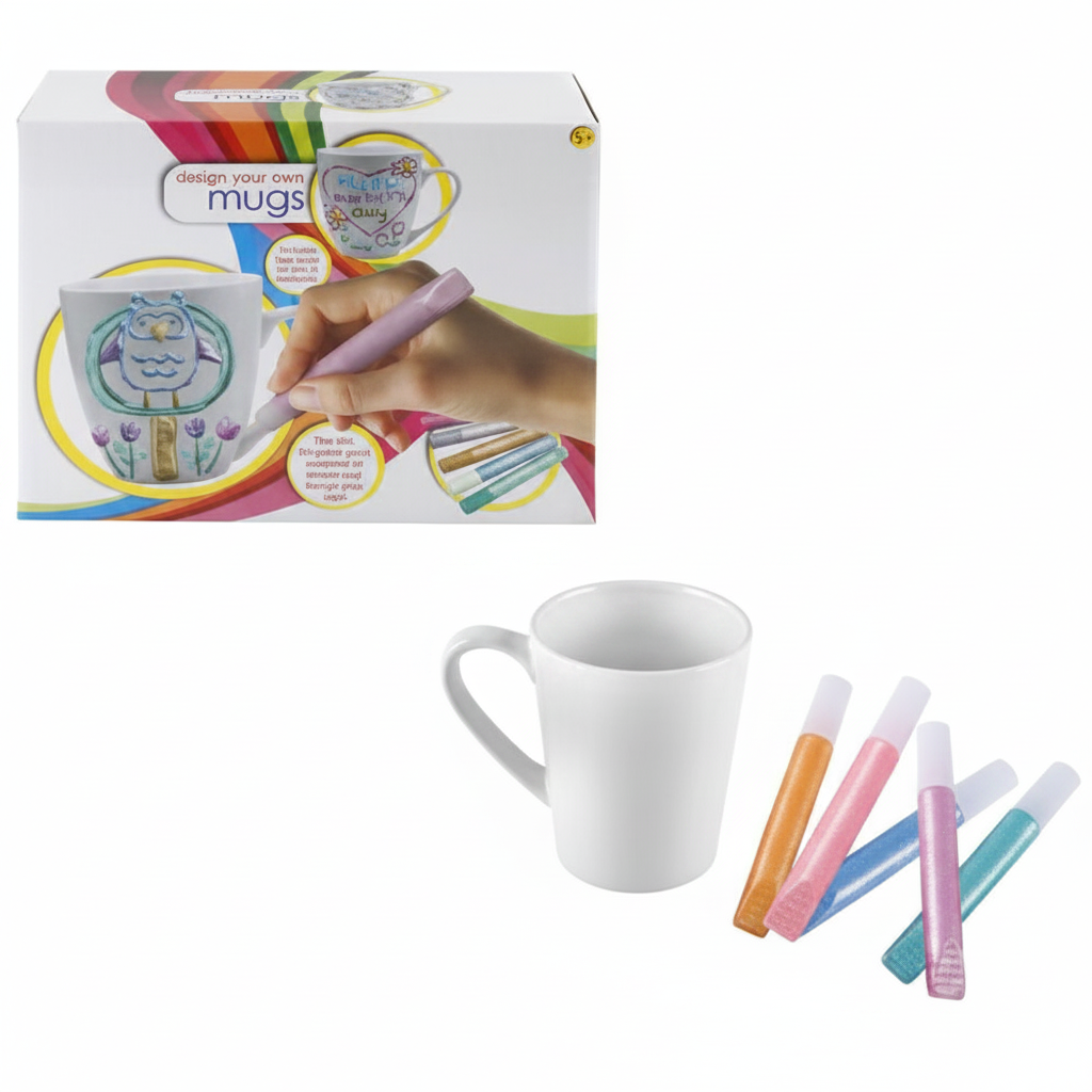 Ceramic Art and Craft Mug Set with 3D Paint Pens (2 Mugs)