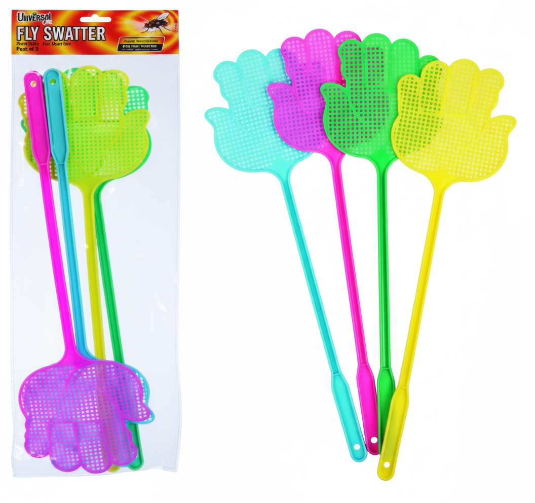 Plastic Hand Shape Fly Swatter - Set of 4 Colours