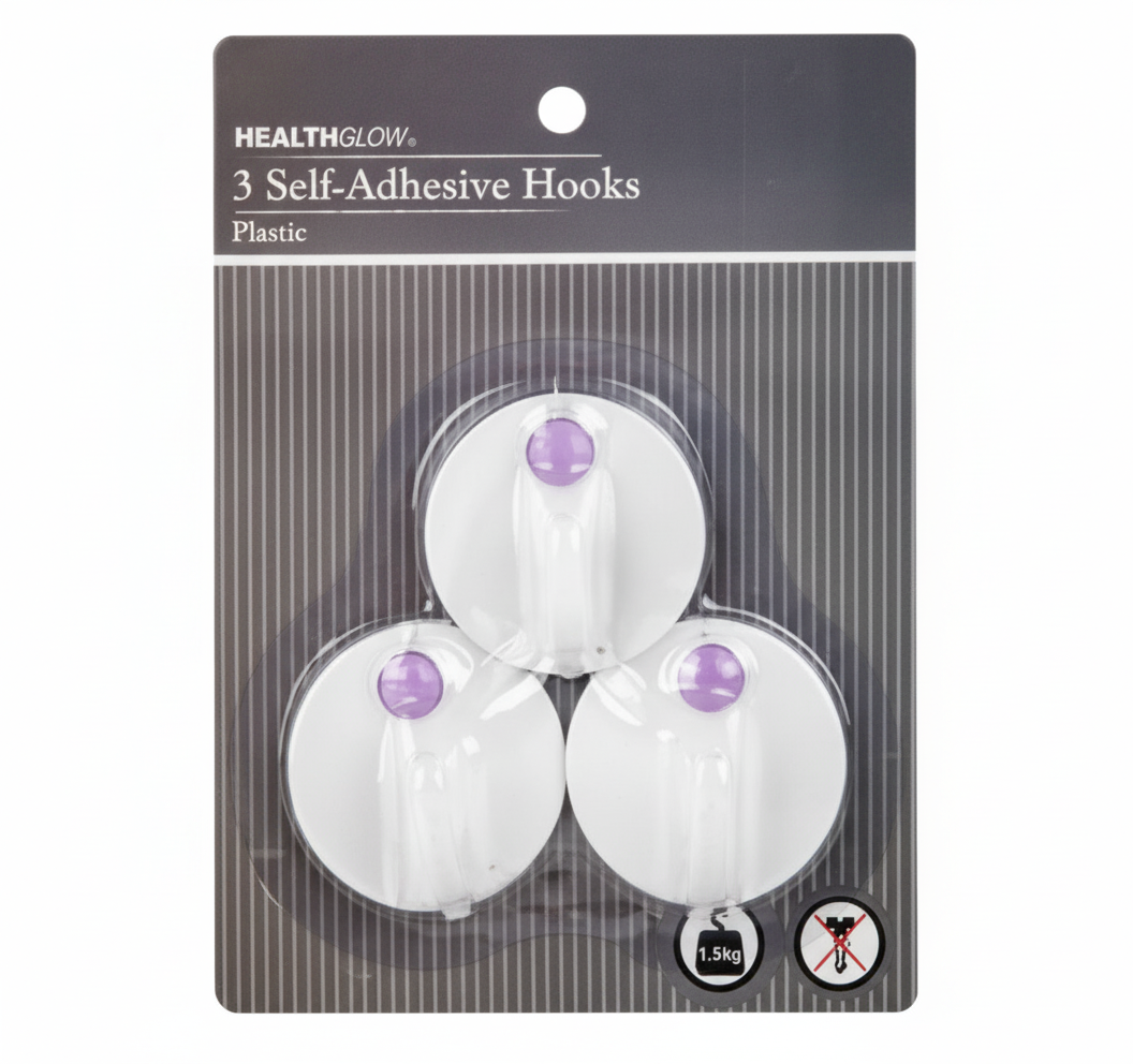 Hook Plastic Adhesive Round - 3 Pieces