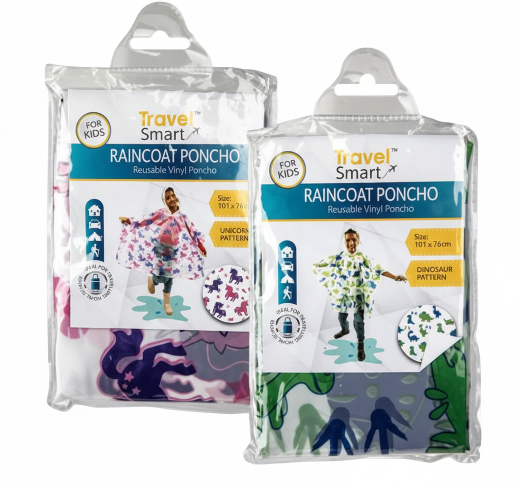 PEVA Raincoat Poncho for Kids with Assorted Designs (2 Pieces, 101 x 76 cm)