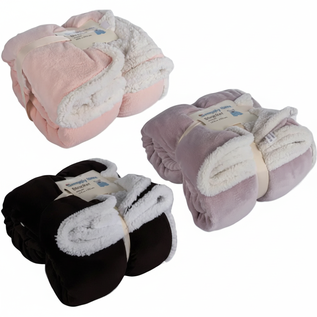 Flannel Blanket with Sherpa - 200cm x 200cm - Various Colors