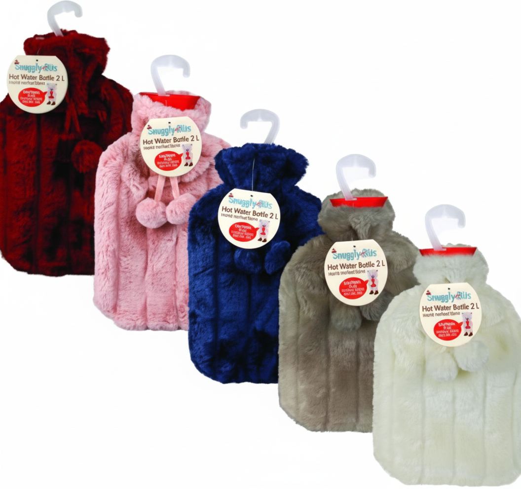 Hot Water Bottle with Faux Fur Cover - 2 L - Various Colors