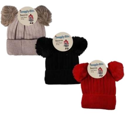 Kids Beanie with Two Tassels and Fleece - 16 cm