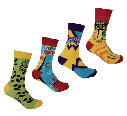 Socks Unisex Sayings Assorted - Pack of 4