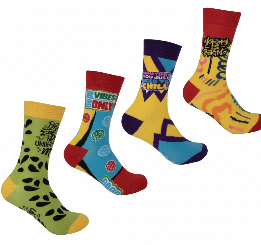 Unisex Socks with Assorted Sayings - Pack of 4