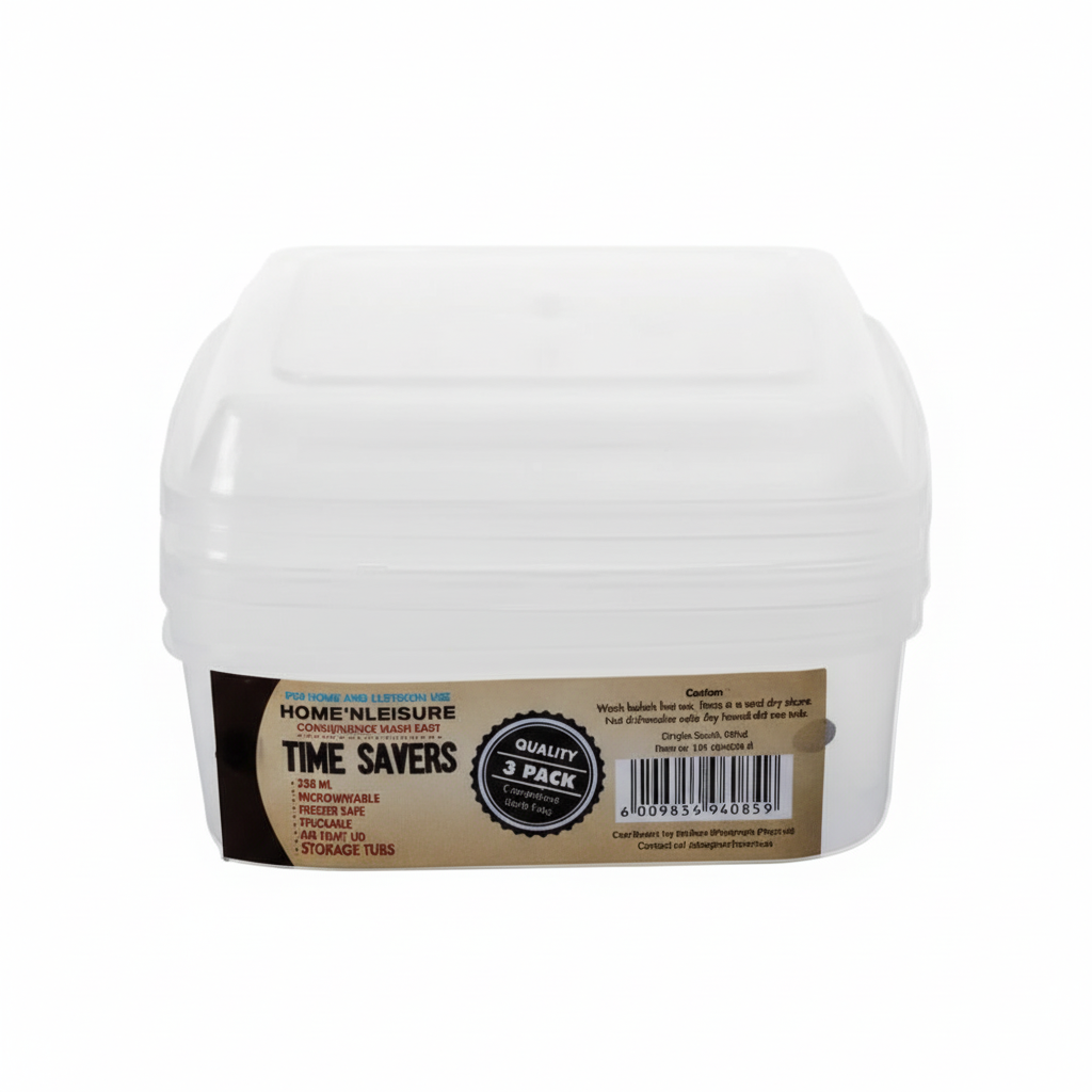 Clear Square Plastic Containers - 750 ml - 3 Piece Pack