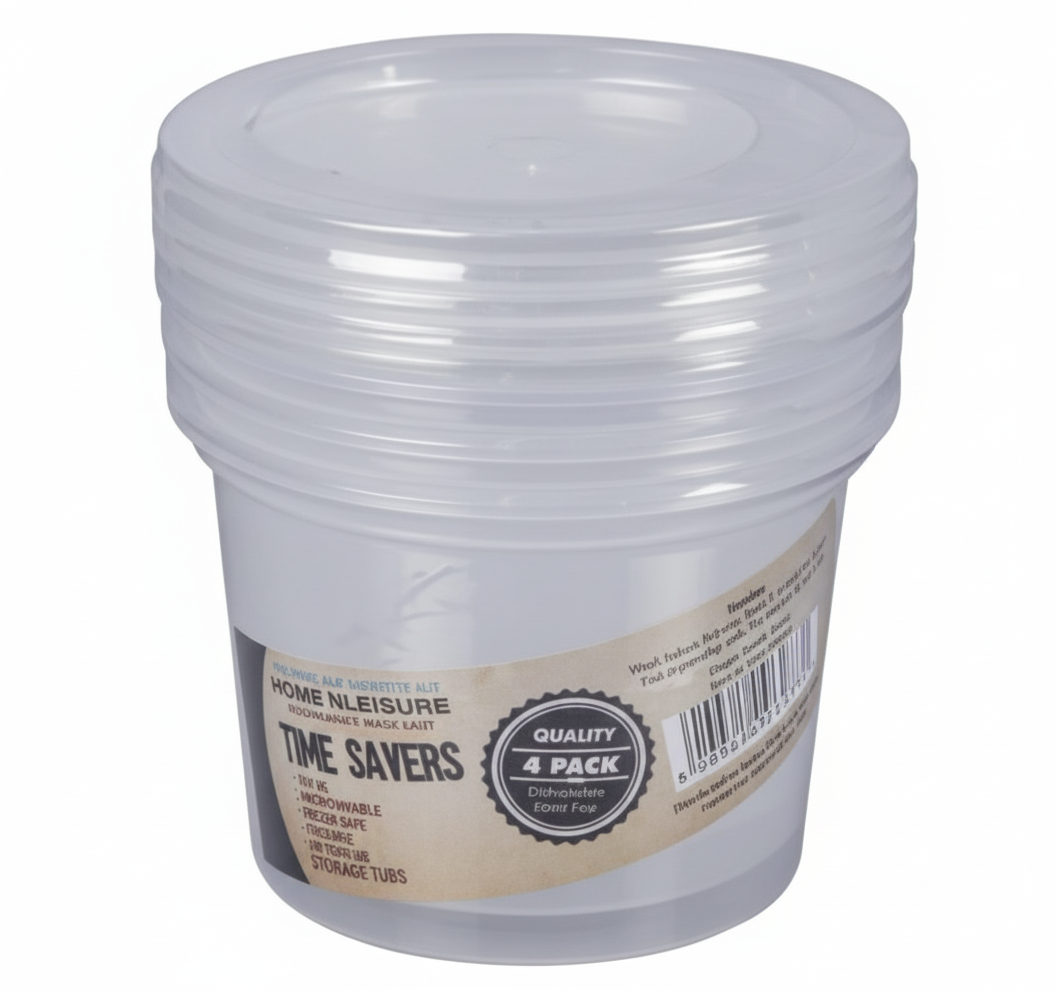 Clear Plastic Containers - 500 ml - 4 Piece Pack - 8 cm High