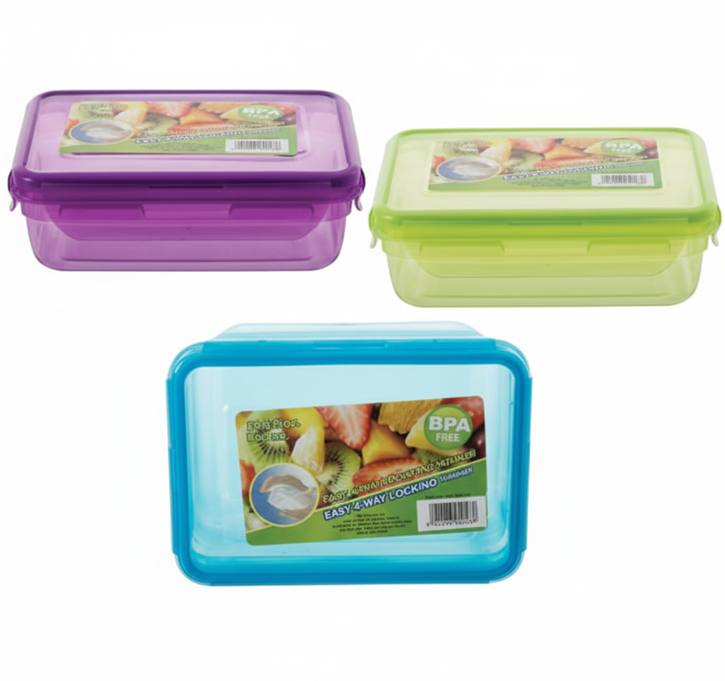 Lunch Box Clip Lock - 850ml - 17x11x6cm - Various Colors