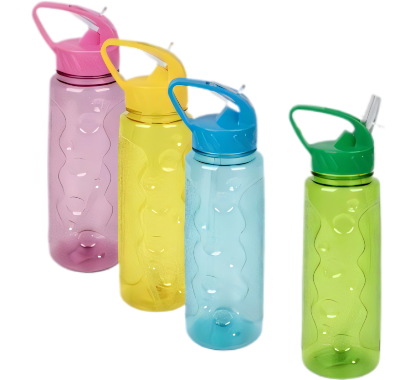 Water Bottle with Straw and Wave Design (730 ml) - Various Colours