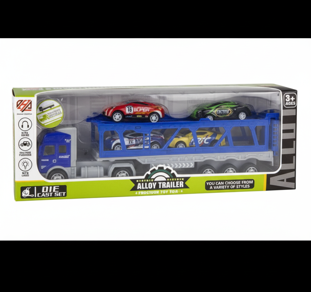 Die Cast Truck Set, Battery Operated, Includes 4 Racers (26 cm)