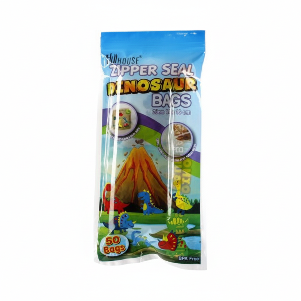 Dinosaur Zipper Seal Bags - 16x14cm - 50 Per Pack