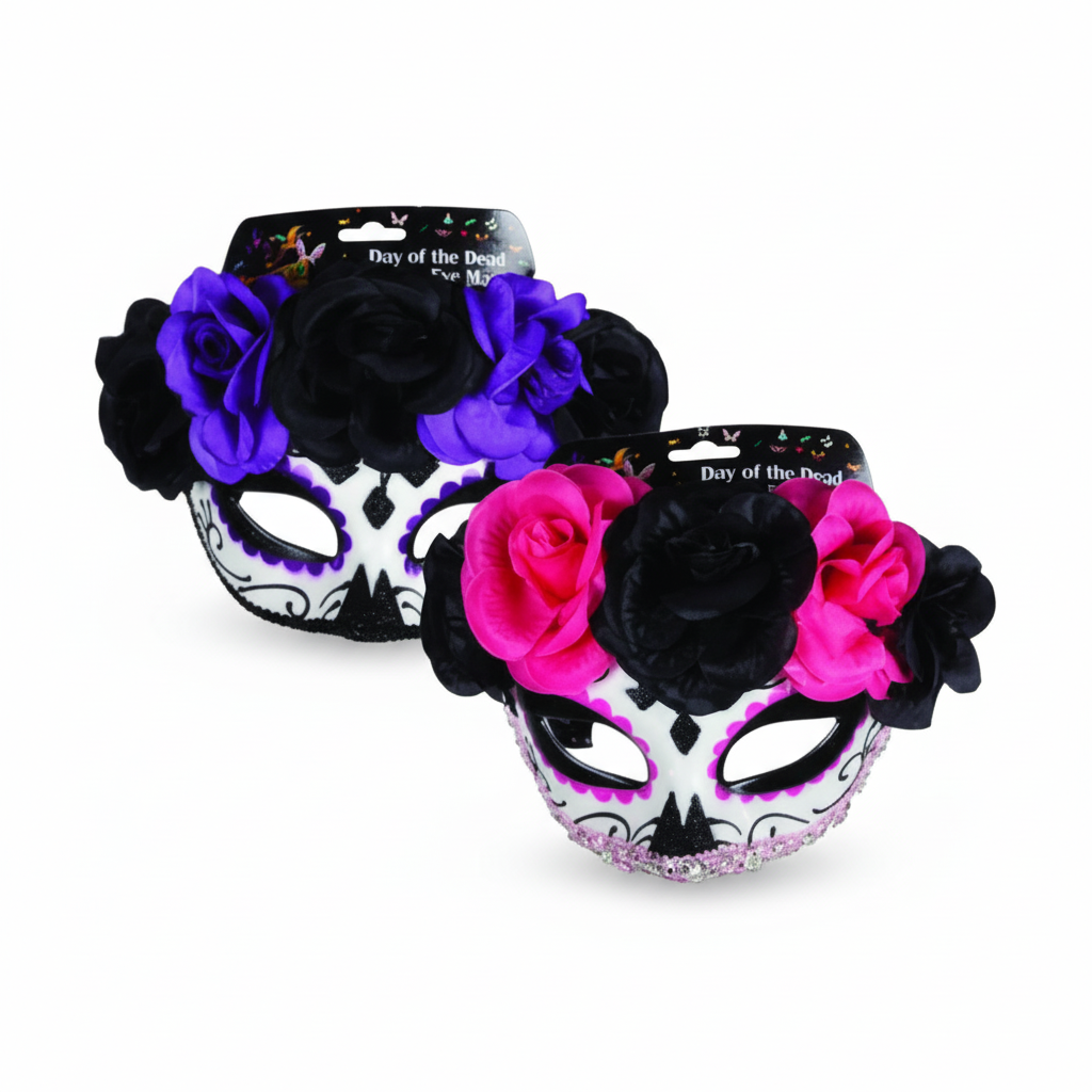 Dress Up Mask with Day of the Dead Flowers - Various Colours