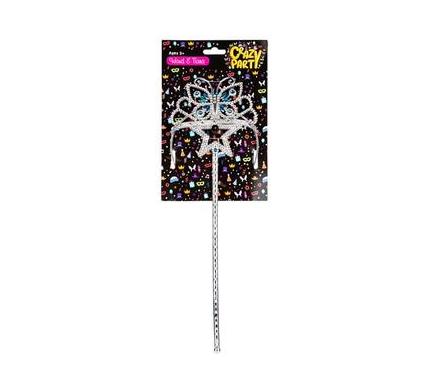 Wand and Tiara Set - Wand 34 cm - Tiara - Blue and Silver Toned