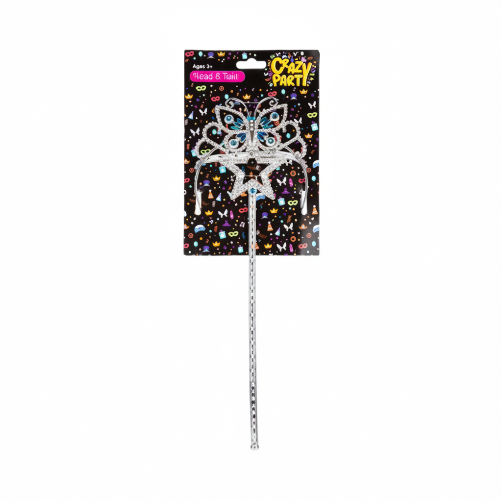 Blue and Silver Toned Wand and Tiara Set (Wand 34 cm)