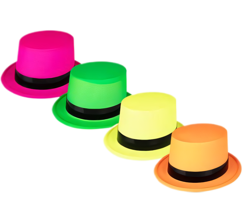 Plastic Neon Top Hat for Dress Up - Various Colours