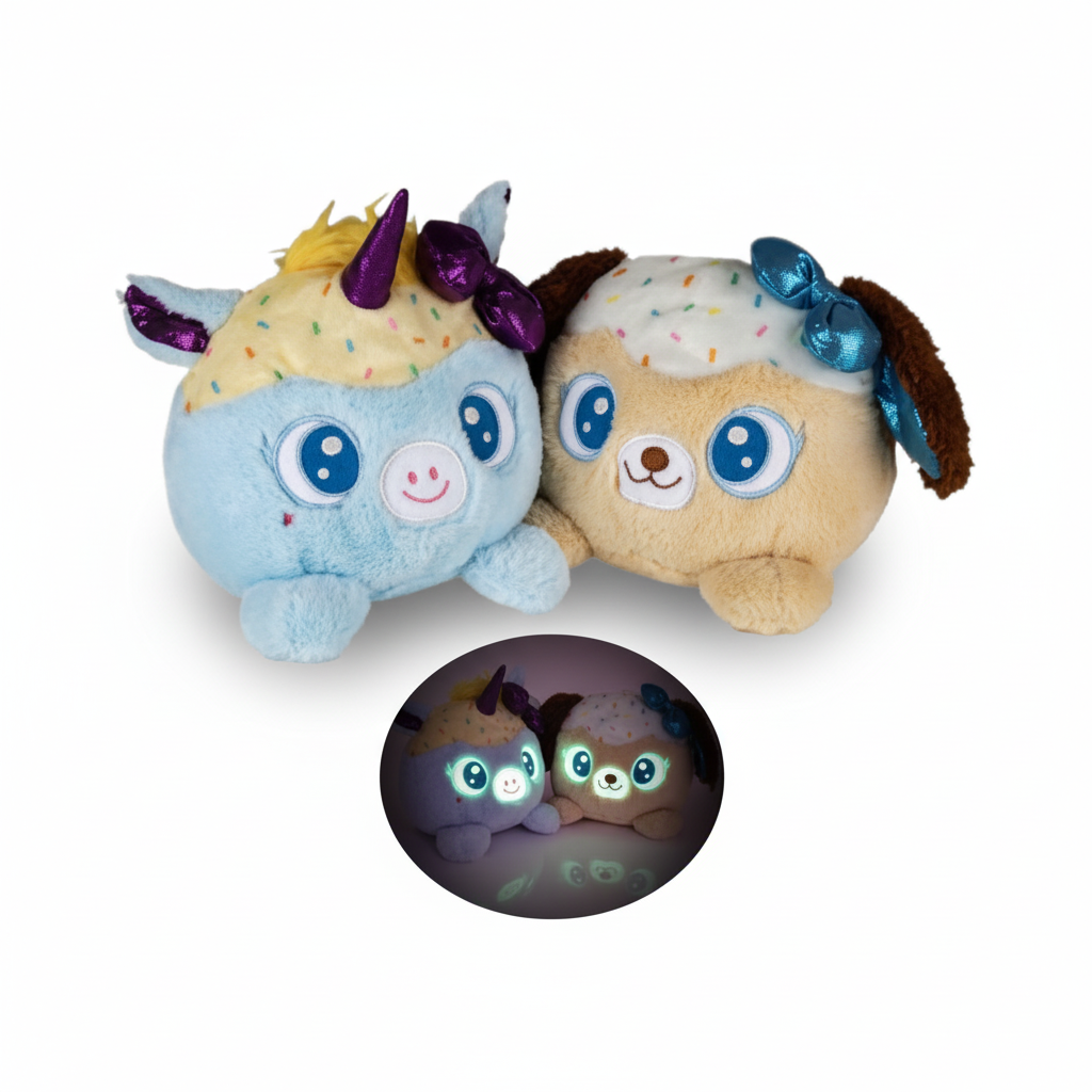 Plush Glow In Dark Ball with Assorted Unicorn or Dog Designs (18 cm)