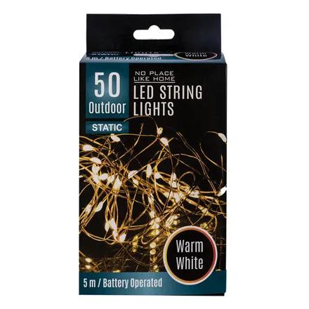 Light Fairy LED String Lights - 50 Warm White LEDs - 5m Length - Outdoor - Battery Operated