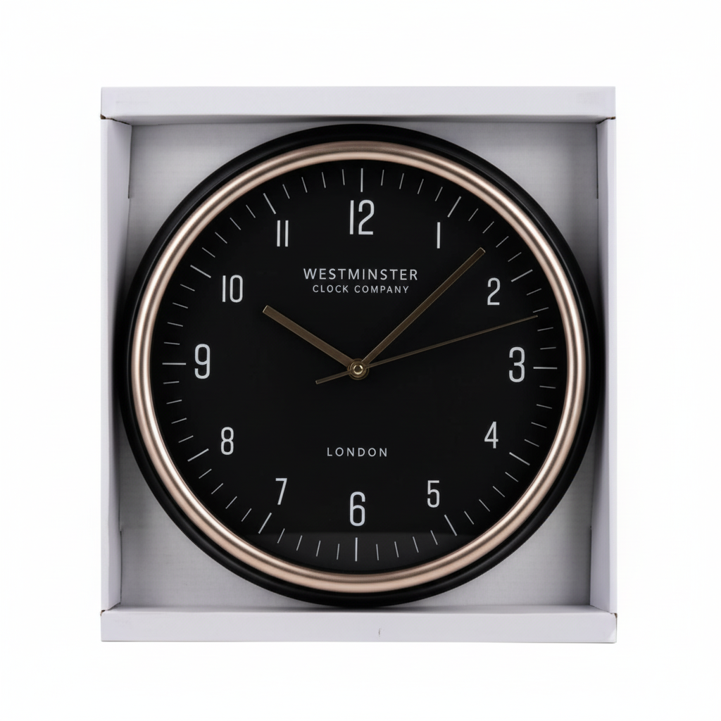 Wall Clock Plastic Round, 30cm Black
