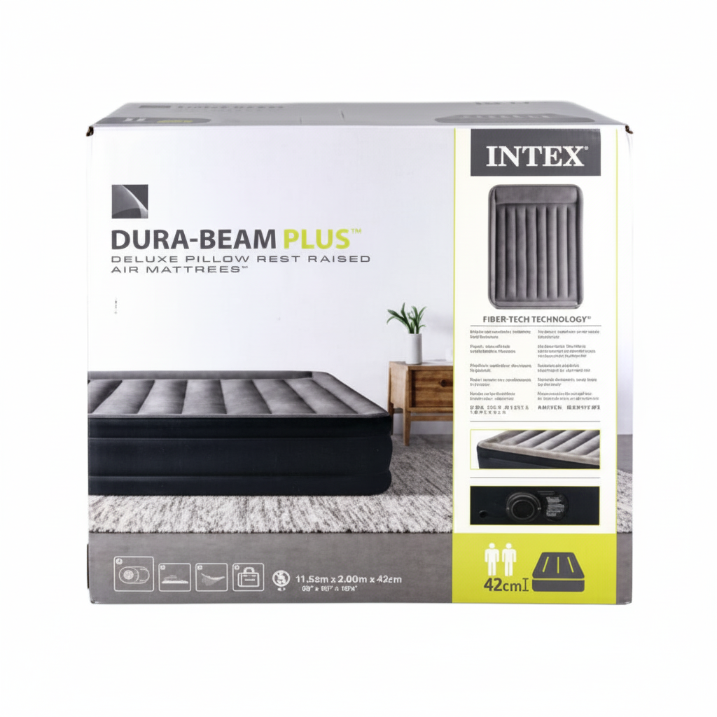 Intex Air-Bed Dura Beam Pillow Rest Deluxe Queen With Pump
