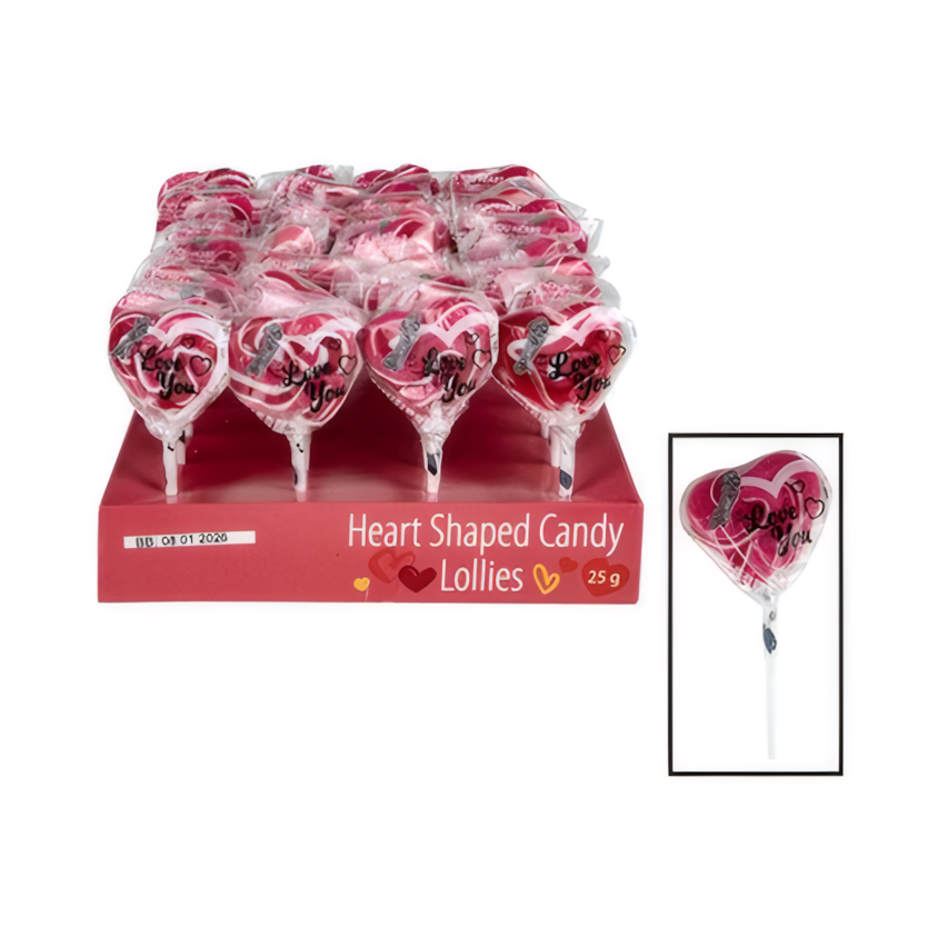 Heart Shaped Lolly - Bulk Pack of 36 - 25 g Each