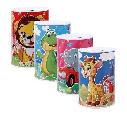Money Bank Tin for Children - Assorted Designs - 8 x 12.5 cm