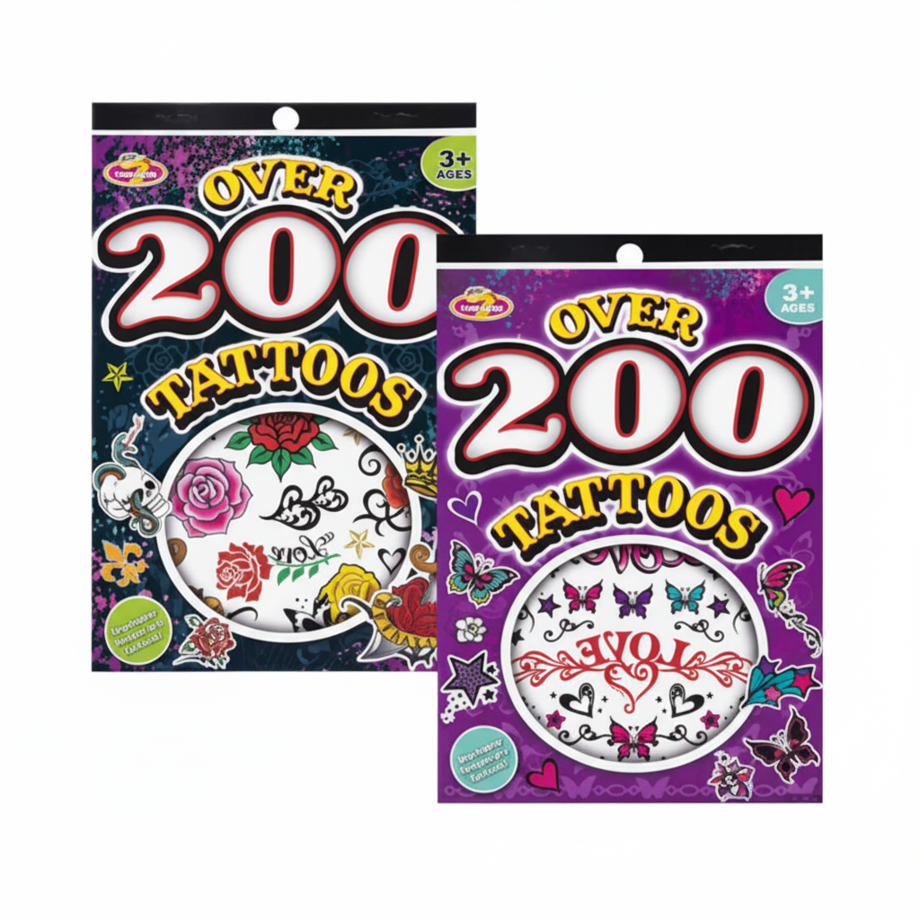 Temporary Body Tattoo Sticker Book with Assorted Designs (200 Pieces)