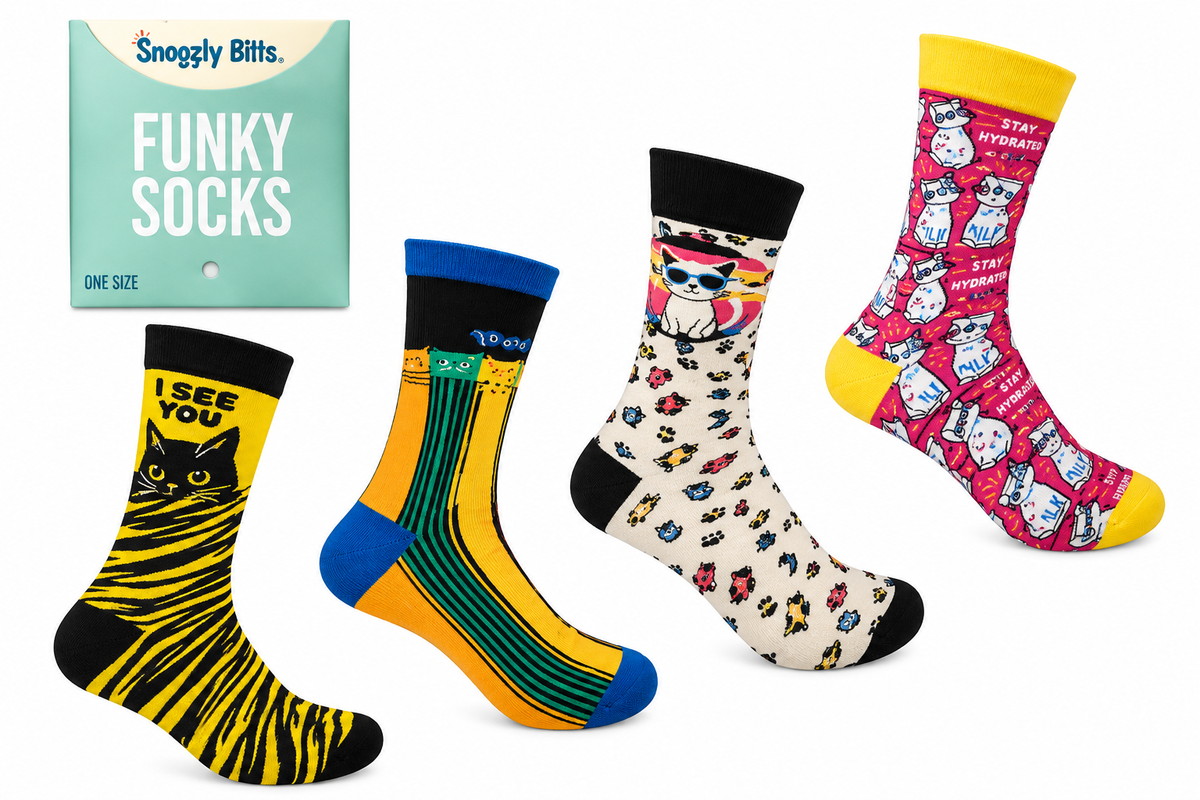 Socks with Unisex Cat Designs (Pack of 4 Pairs)