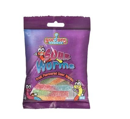 Pack of 12 Sweet Gummy Gordons Sweets Sour Worms - 60 g