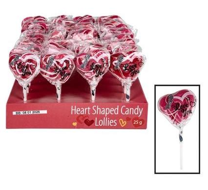 Heart Shaped Lolly - Bulk Pack of 36 - 25g Each