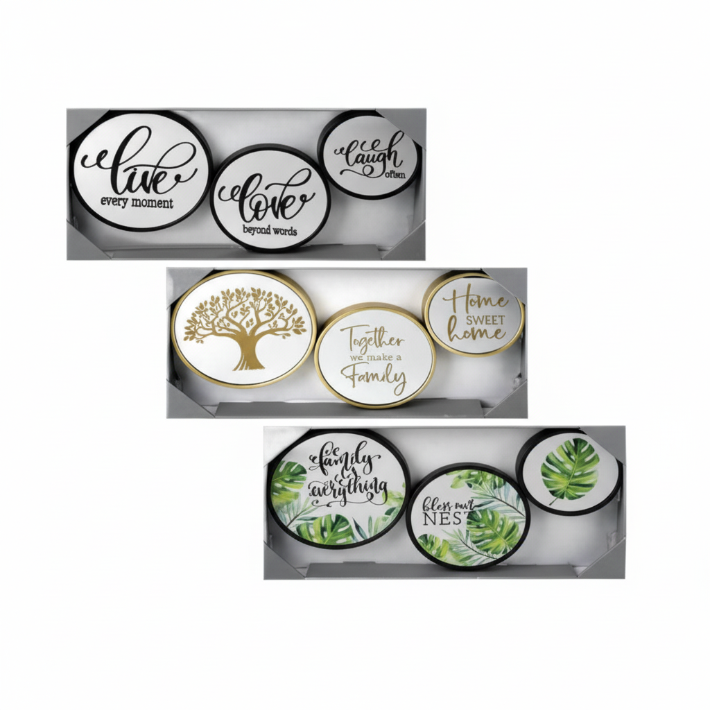 Wall Mounted Mirror Set with Words - Assorted Designs (3 Piece)