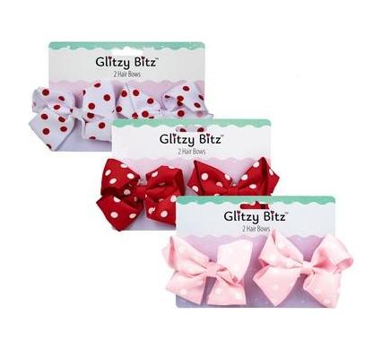 Hair Bow Polka Dot - 2 Piece Set - Assorted