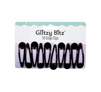 Hair Pins - Set of 10 Snap Clips - 5 cm - Black