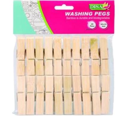 Bamboo Clothes Pegs - 60 mm - Pack of 20