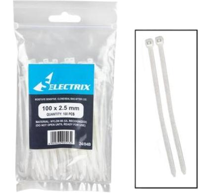 Cable Ties - 2.5mm x 100mm - White - Pack of 100