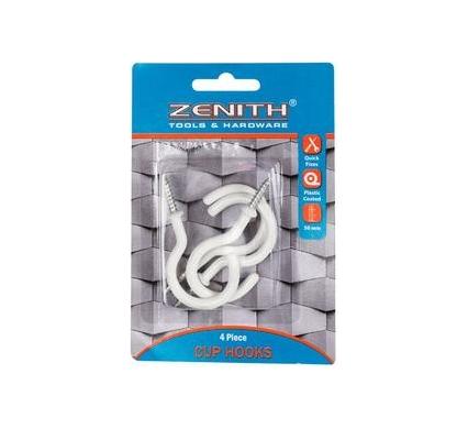 Cup Hooks White Plastic Coated - 50 mm - 4 Pieces