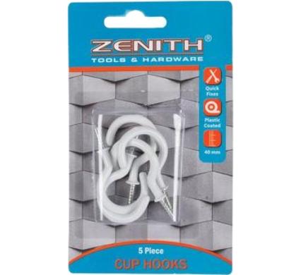 Cup Hooks White Plastic Coated - 40 mm - 5 Pieces