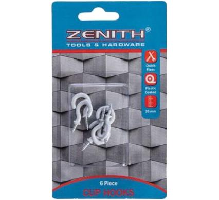 Cup Hooks White Plastic Coated - 20 mm - 6 Pieces