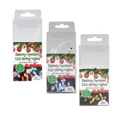 String of 20 LED Christmas Lights - Battery Operated - 2.2 m - Small Lights - 3 Different Colors