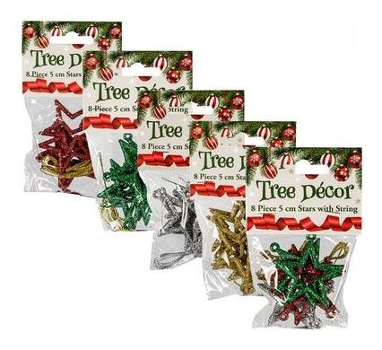 Christmas Tree Decoration Star Set - 8 Pieces - 5 cm