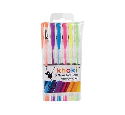 Neon Gel Pens - 6 Pack - Assorted Colours