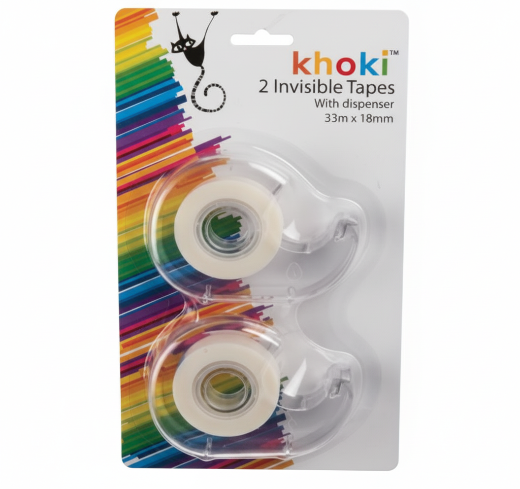 Invisible Adhesive Tape in Dispenser - Pack of 2 (18 mm x 33m)