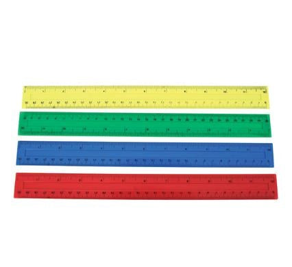 Plastic Ruler - Bulk Pack of 12 - 30 cm - Assorted Colours