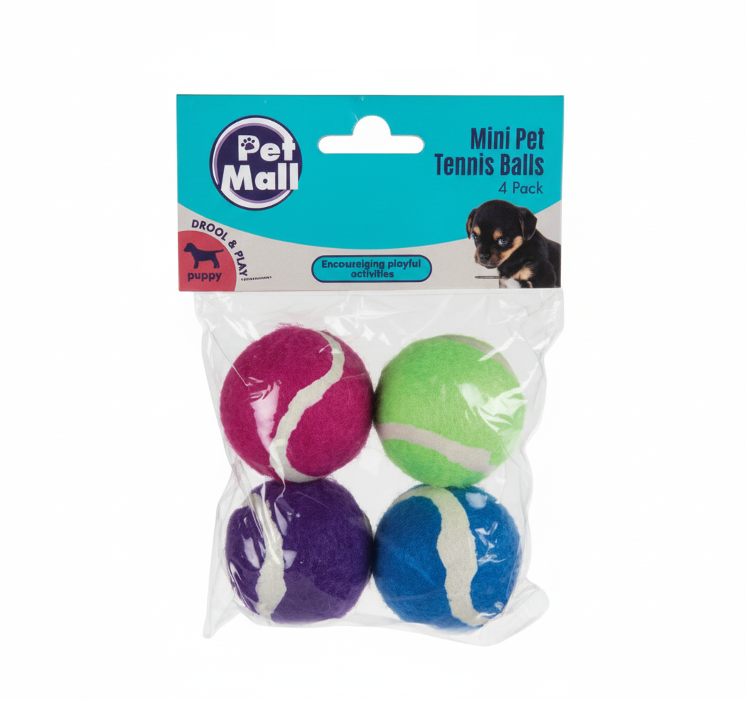 Pet Mini Tennis Balls - 4 Pack - Assorted Colours