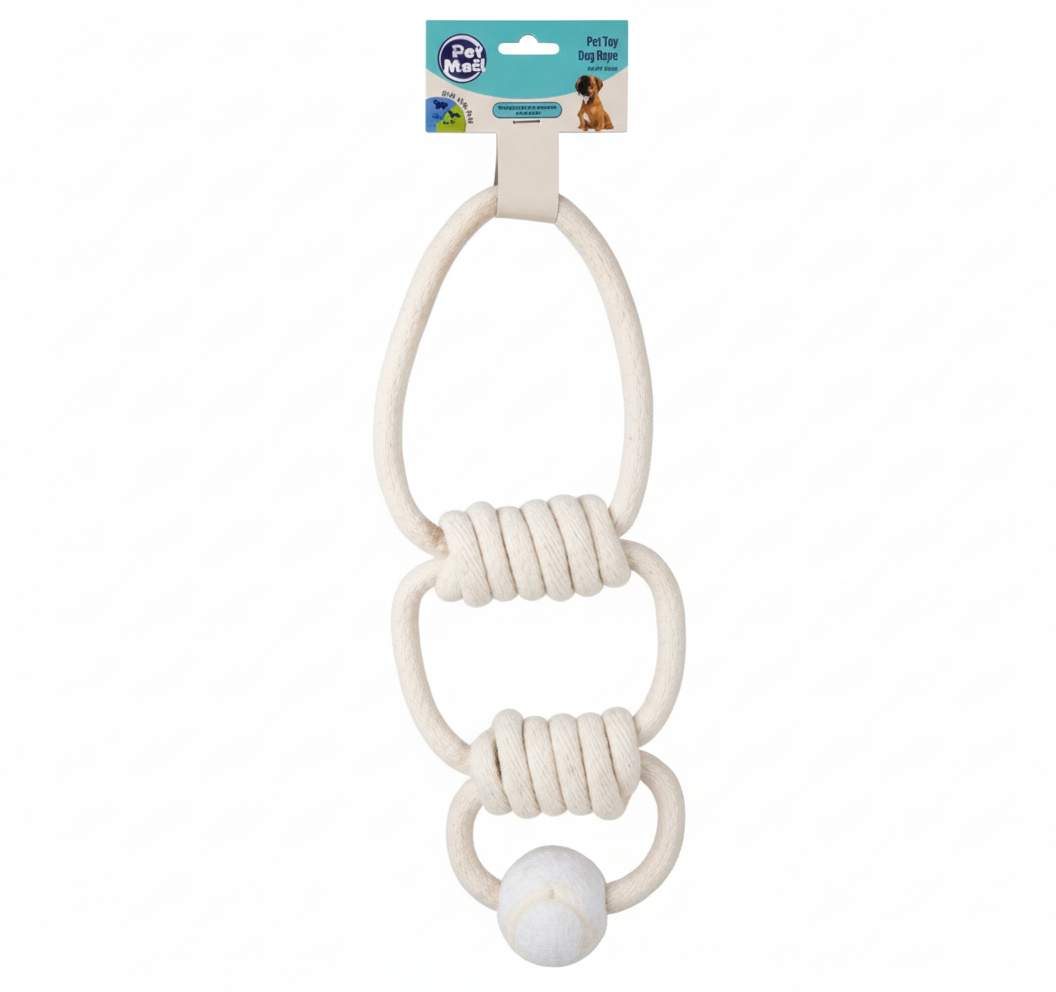 Pet Dog Toy with Triple Tug Rope and Ball
