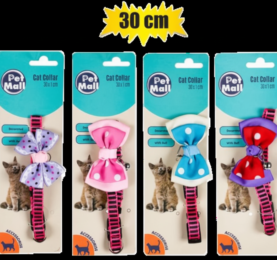 Cat Collar with Bell and Bow - 30 cm - Assorted