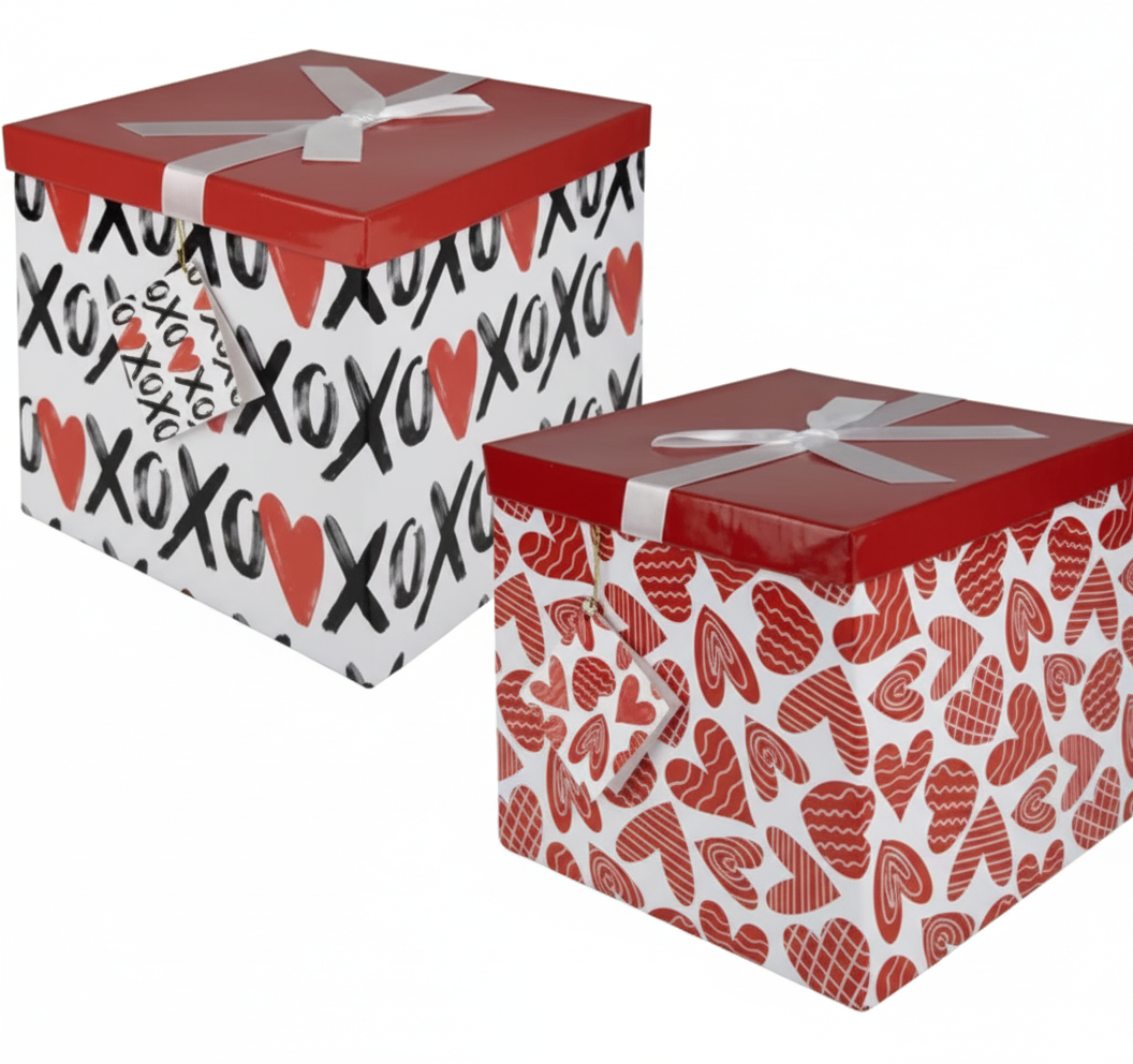 Flat Pack Gift Box with Love Design and Assorted Designs (22 x 22 x 22 cm)