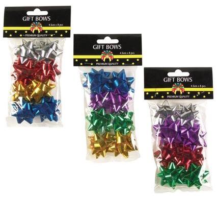 Metallic Gift Bows - 4.5 mm - Bag of 8 - Assorted
